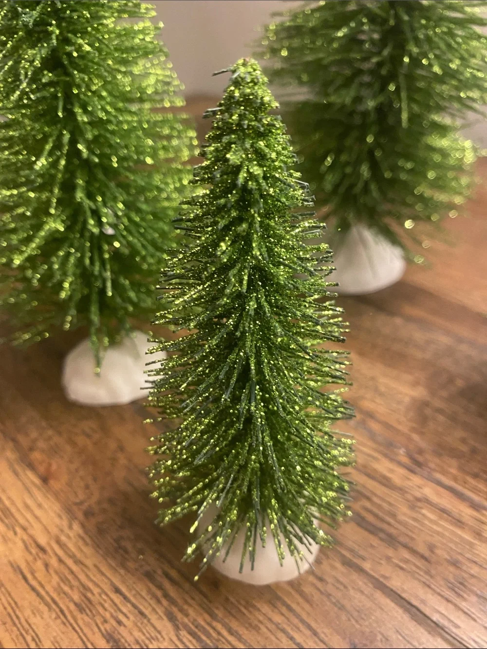 Bottle Brush Trees Set of 6 Green Sparkly EUC